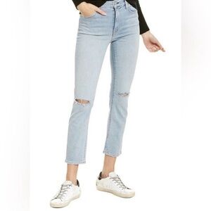 HUDSON Barbara Straight Jeans light wash distressed knees